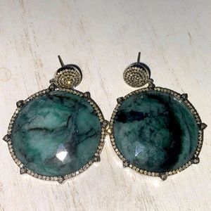Sterling silver Emerald and Diamond Drop Earrings